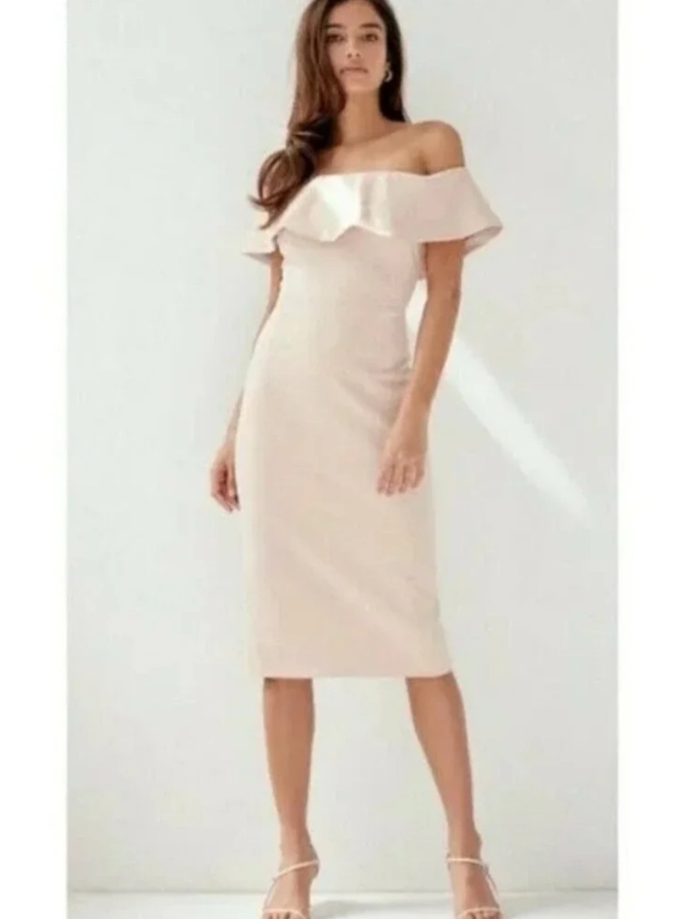NEW Babaton Ruslan Midi Dress Off Shoulder Light Pink Size 6 Small